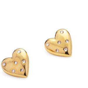 Embellished Gold Heart Stud Earrings with Crystal Accents